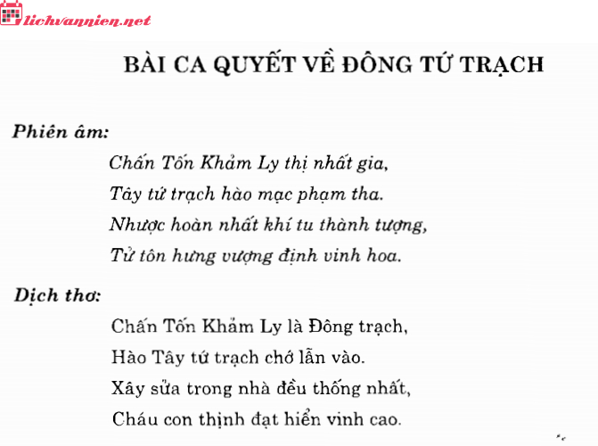 Bài Ca Quyết Về Đông Tứ Trạch: Nghệ Thuật Phong Thủy Truyền Thống Việt Nam