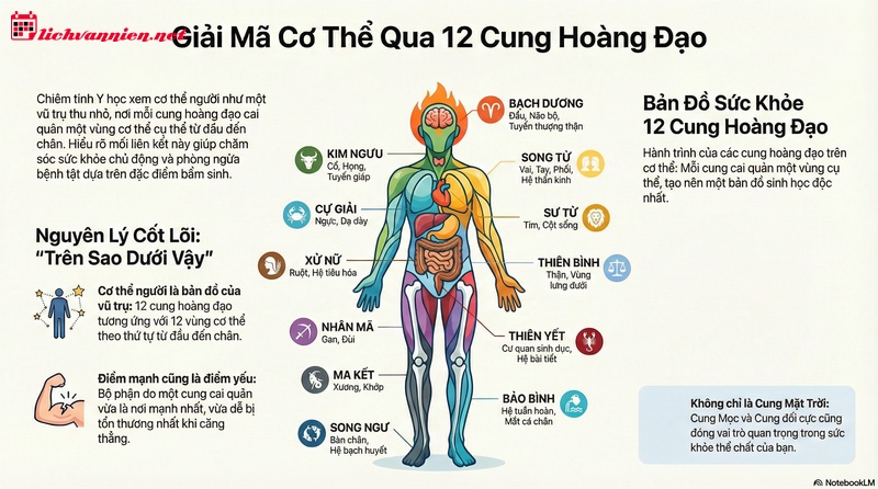 Giải M&atilde; Mối Li&ecirc;n Hệ Giữa Cơ Thể Người V&agrave; 12 Cung Ho&agrave;ng Đạo Theo Chi&ecirc;m Tinh Y Học
