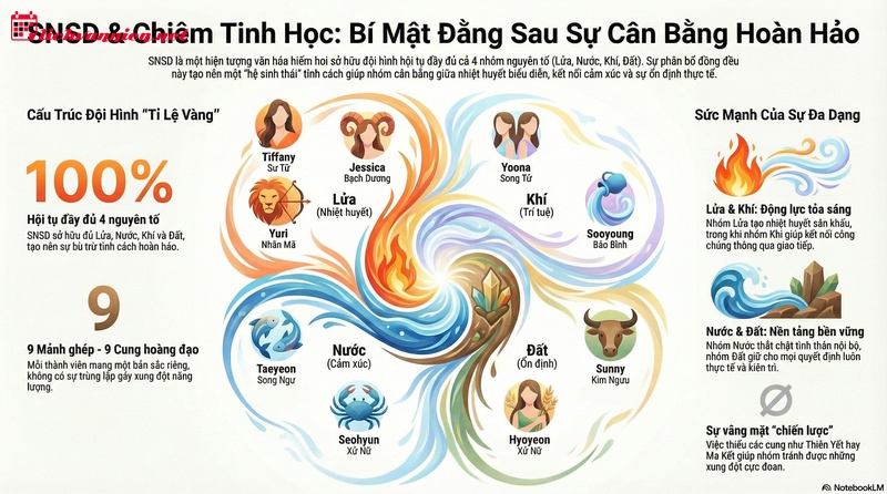 Giải m&atilde; 12 cung ho&agrave;ng đạo trong SNSD: Bản đồ sao tạo n&ecirc;n "Nh&oacute;m nhạc quốc d&acirc;n"