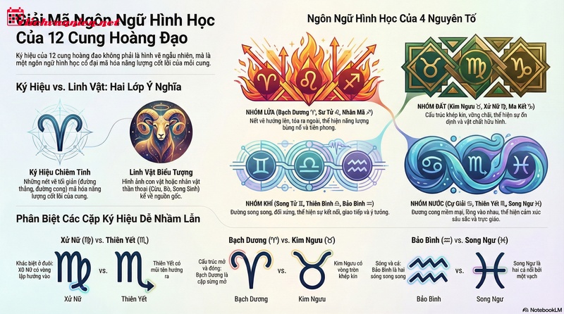 Biểu Tượng 12 Cung Ho&agrave;ng Đạo: Giải M&atilde; Ng&ocirc;n Ngữ H&igrave;nh Học Của C&aacute;c V&igrave; Sao