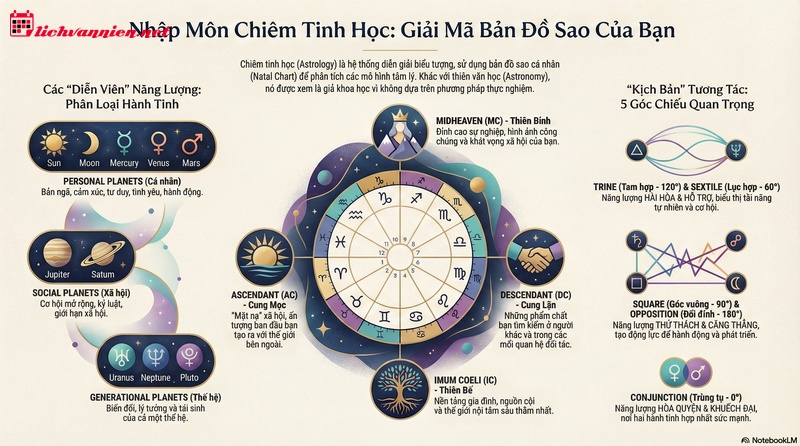 Chiêm tinh học tiếng Anh là gì? Giải mã hệ thống thuật ngữ bản đồ sao chuẩn quốc tế