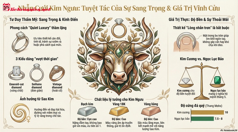 B&iacute; quyết chọn nhẫn cưới cung Kim Ngưu: Sang trọng, Bền vững v&agrave; Đ&uacute;ng gu