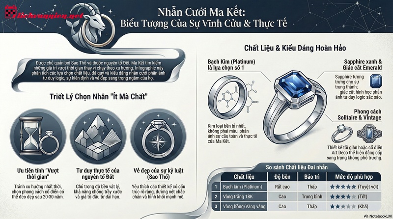 Chọn nhẫn cưới theo cung Ma Kết: Biểu tượng của sự bền vững v&agrave; đẳng cấp vượt thời gian