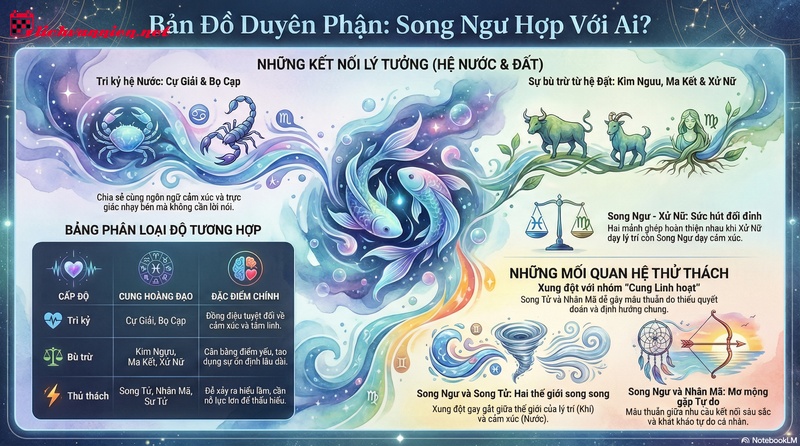 Cung Song Ngư hợp với cung n&agrave;o nhất? Giải m&atilde; duy&ecirc;n phận 12 ch&ograve;m sao