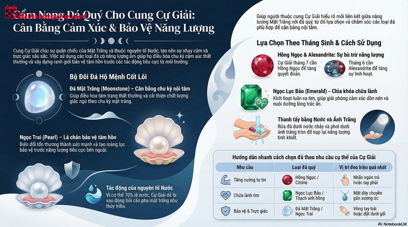 Đ&aacute; qu&yacute; cung Cự Giải: Nghệ thuật c&acirc;n bằng cảm x&uacute;c qua năng lượng Mặt Trăng