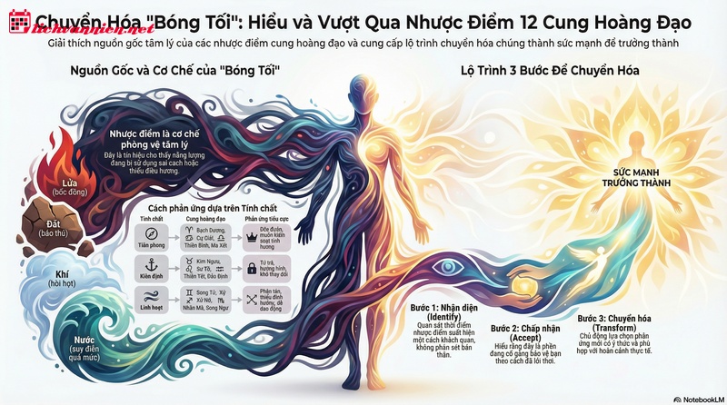 Giải m&atilde; điểm yếu 12 cung ho&agrave;ng đạo v&agrave; h&agrave;nh tr&igrave;nh chuyển h&oacute;a b&oacute;ng tối nội tại