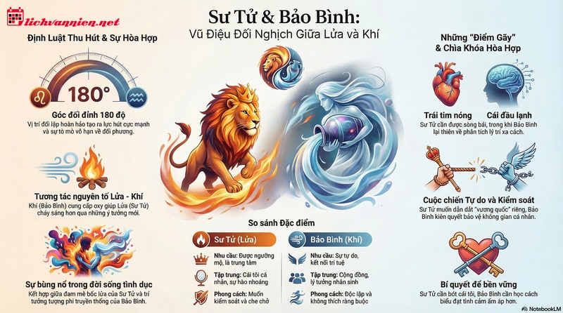T&igrave;nh y&ecirc;u Sư Tử v&agrave; Bảo B&igrave;nh: Cung đối đỉnh c&oacute; thực sự l&agrave; định mệnh?