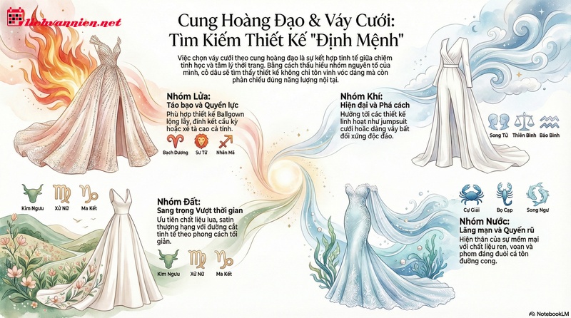Lựa chọn v&aacute;y cưới theo 12 cung ho&agrave;ng đạo: Khi năng lượng vũ trụ định h&igrave;nh phong c&aacute;ch