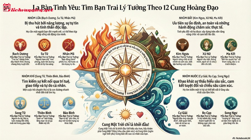 Mẫu bạn trai l&yacute; tưởng của 12 cung ho&agrave;ng đạo nữ: Giải m&atilde; gu người y&ecirc;u theo từng nguy&ecirc;n tố