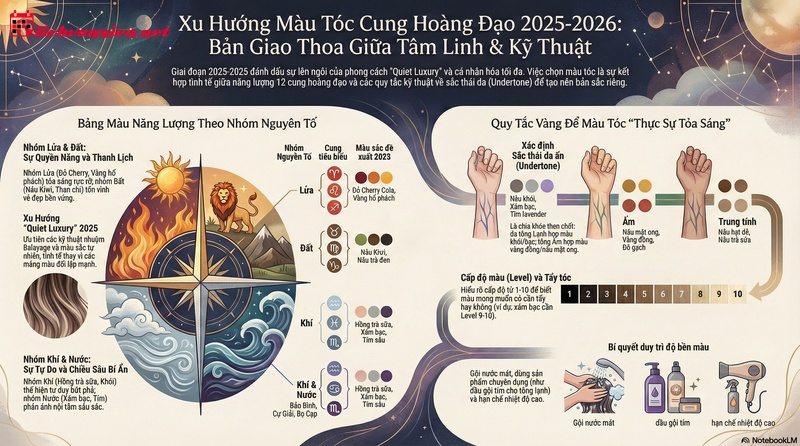 M&agrave;u t&oacute;c 12 cung ho&agrave;ng đạo: Kh&aacute;m ph&aacute; bản sắc qua xu hướng nhuộm 2025