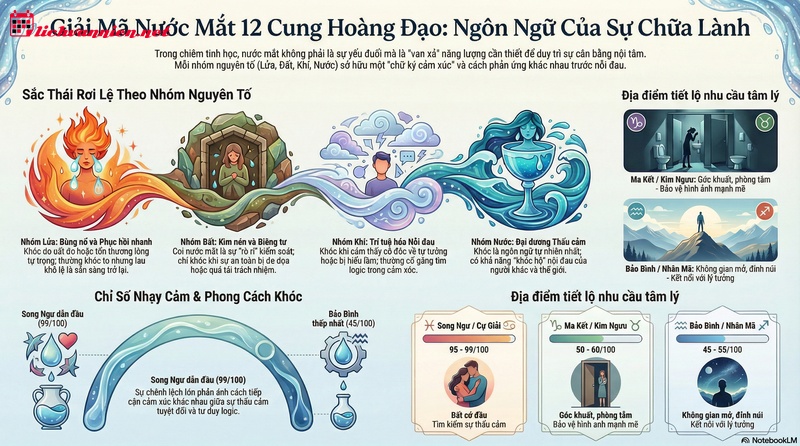 Giải m&atilde; cơ chế rơi lệ v&agrave; thế giới cảm x&uacute;c của 12 cung ho&agrave;ng đạo