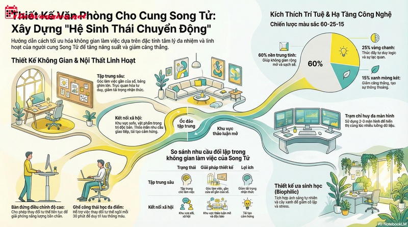 Thiết kế ph&ograve;ng l&agrave;m việc cho cung Song Tử: Kiến tạo kh&ocirc;ng gian cho thi&ecirc;n t&agrave;i đa nhiệm