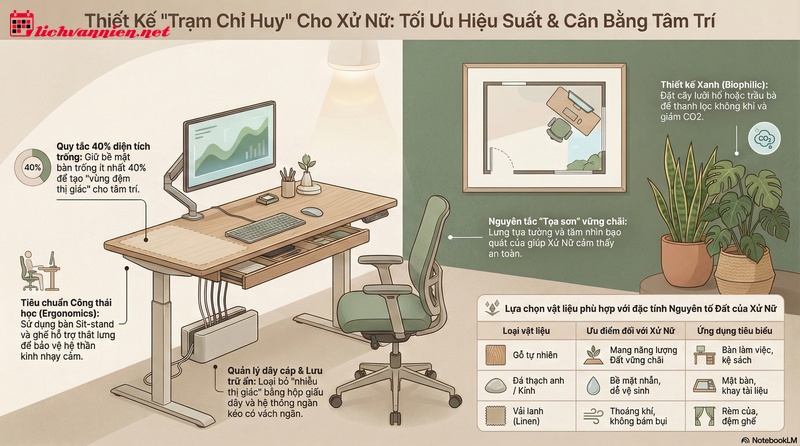 Thiết kế ph&ograve;ng l&agrave;m việc cung Xử Nữ năm 2025: Kiến tạo trạm chỉ huy cho hiệu suất v&agrave; sự tĩnh lặng