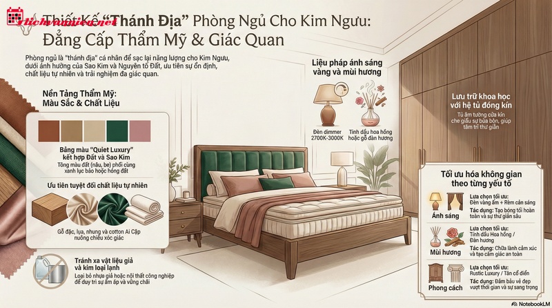 Ph&ograve;ng ngủ cung Kim Ngưu: Kiến tạo th&aacute;nh địa của sự hưởng thụ v&agrave; b&igrave;nh y&ecirc;n