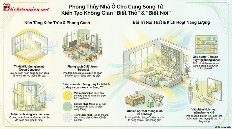 Phong thủy nh&agrave; ở cung Song Tử: Thiết kế kh&ocirc;ng gian mở k&iacute;ch th&iacute;ch tr&iacute; tuệ v&agrave; sự s&aacute;ng tạo