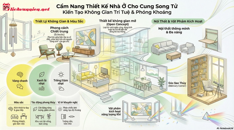Phong thủy nh&agrave; ở cung Song Tử: Thiết kế kh&ocirc;ng gian mở k&iacute;ch th&iacute;ch tr&iacute; tuệ v&agrave; sự s&aacute;ng tạo