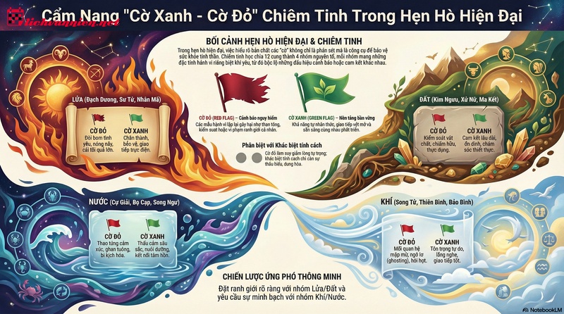 Giải M&atilde; Red Flag V&agrave; Green Flag 12 Cung Ho&agrave;ng Đạo: Cẩm Nang Y&ecirc;u L&agrave;nh Mạnh