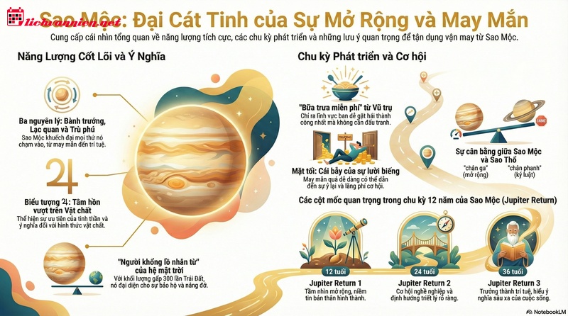 Sao Mộc trong Chi&ecirc;m tinh học: Sức mạnh của Đại C&aacute;t Tinh v&agrave; Sự tr&ugrave; ph&uacute;
