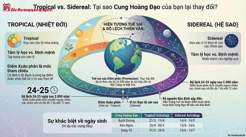 So s&aacute;nh Tropical Astrology v&agrave; Sidereal Astrology: Khi M&ugrave;a v&agrave; Sao kh&ocirc;ng c&ograve;n tr&ugrave;ng khớp