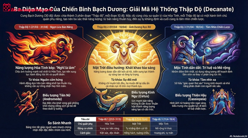 Giải Mã Sự Phân Hóa Bản Sắc Cung Bạch Dương Qua Các Thập Độ Tháng 3 Và Tháng 4