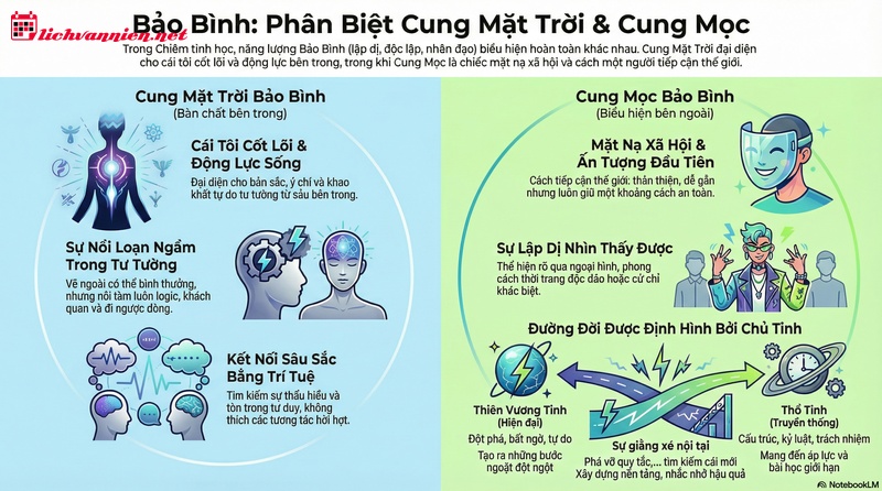 Cung Mặt Trời Bảo Bình và Cung Mọc Bảo Bình: Giải mã sự khác biệt từ cốt lõi đến vỏ bọc