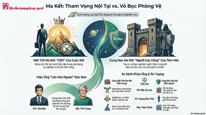 Cung Mặt Trời Ma Kết và Cung Mọc Ma Kết: Giải Mã Sự Khác Biệt Giữa "Cái Tôi" và "Chiếc Mặt Nạ"