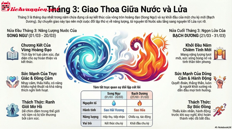Sinh th&aacute;ng 3 l&agrave; cung ho&agrave;ng đạo g&igrave;? Giải m&atilde; ranh giới Nước v&agrave; Lửa