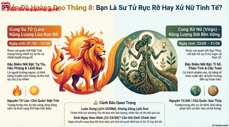Sinh th&aacute;ng 8 l&agrave; cung g&igrave;? Giải m&atilde; ranh giới Sư Tử v&agrave; Xử Nữ