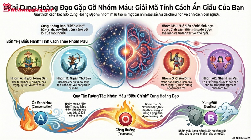 Sự giao thoa huyền b&iacute;: Giải m&atilde; t&iacute;nh c&aacute;ch 12 Cung Ho&agrave;ng Đạo theo Học thuyết nh&oacute;m m&aacute;u