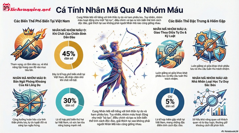 Giải m&atilde; t&iacute;nh c&aacute;ch Cung Nh&acirc;n M&atilde; qua lăng k&iacute;nh bốn nh&oacute;m m&aacute;u