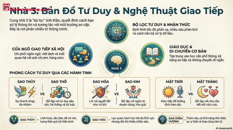 &Yacute; nghĩa vị tr&iacute; của c&aacute;c h&agrave;nh tinh ở cung nh&agrave; 3: Cửa ng&otilde; của T&acirc;m tr&iacute; v&agrave; Giao tiếp